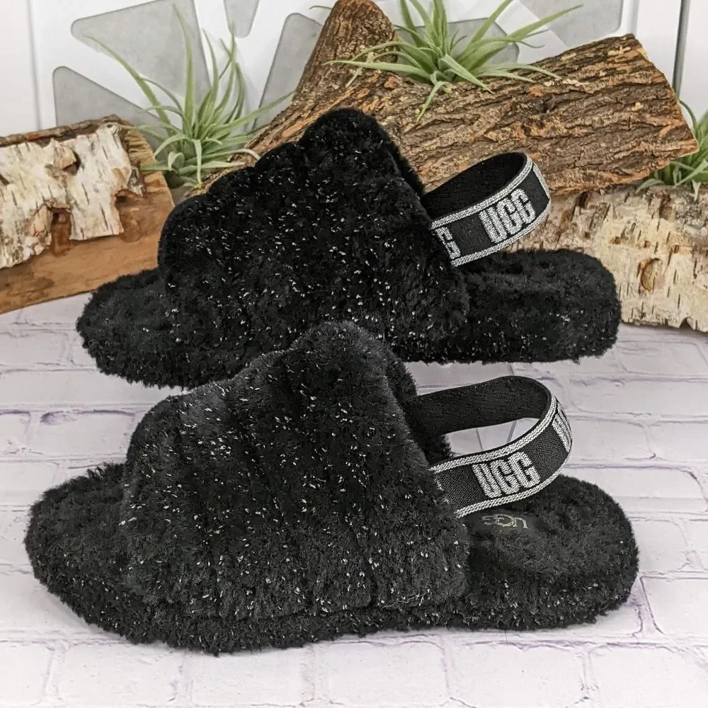 UGG Fluff Yeah Metallic Sparkle Slippers Slides